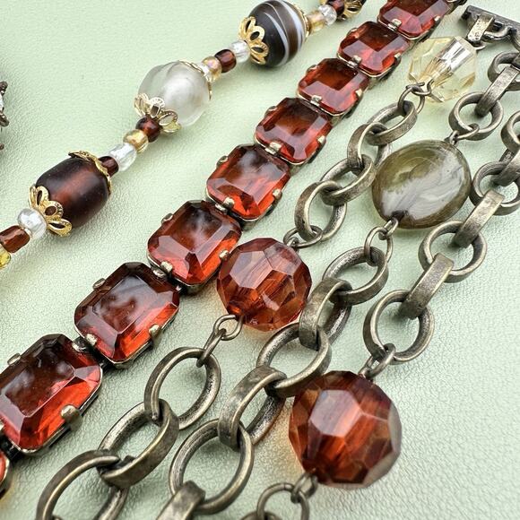 Amber Topaz Glass Rhinestone Brass Bracelet Chunky Chain Stack J Crew Autumn - Picture 5 of 7